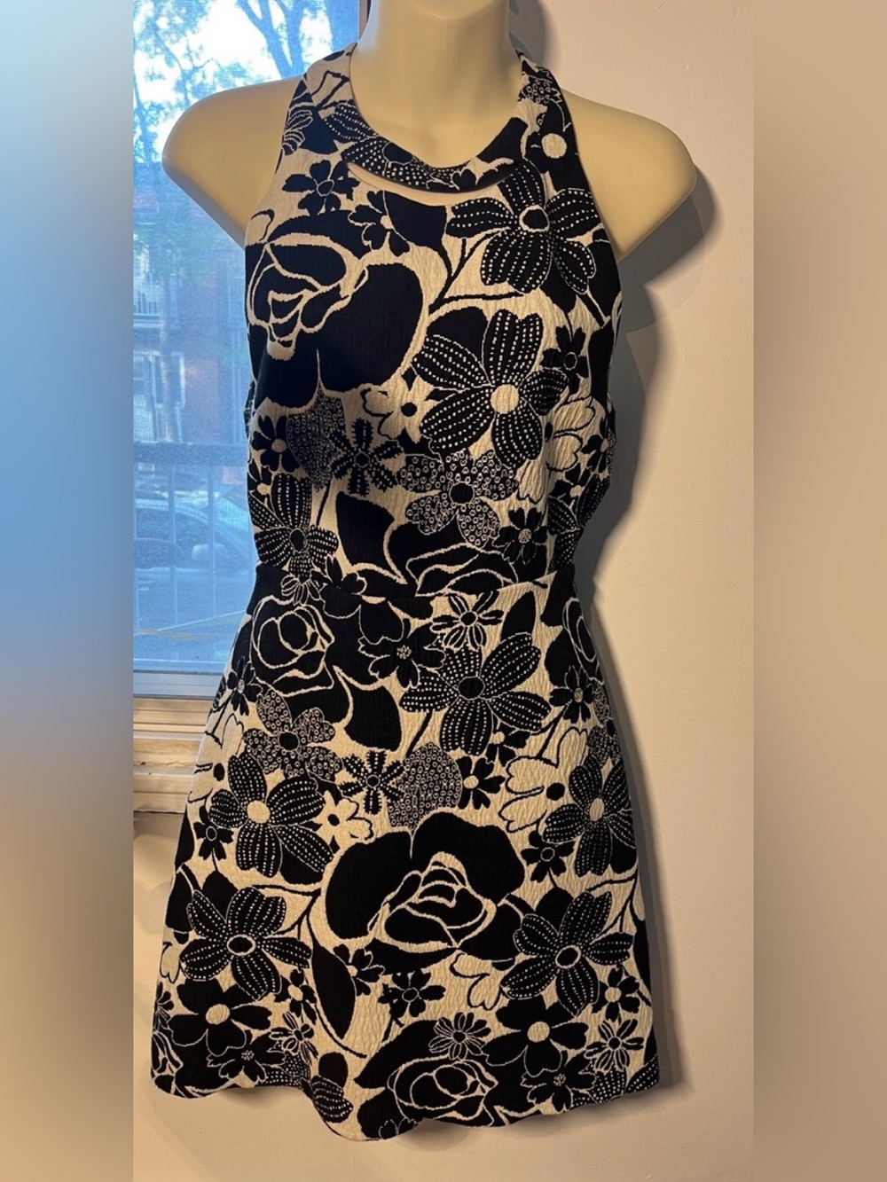 Zara Black and White Floral Cutout Mini Dress